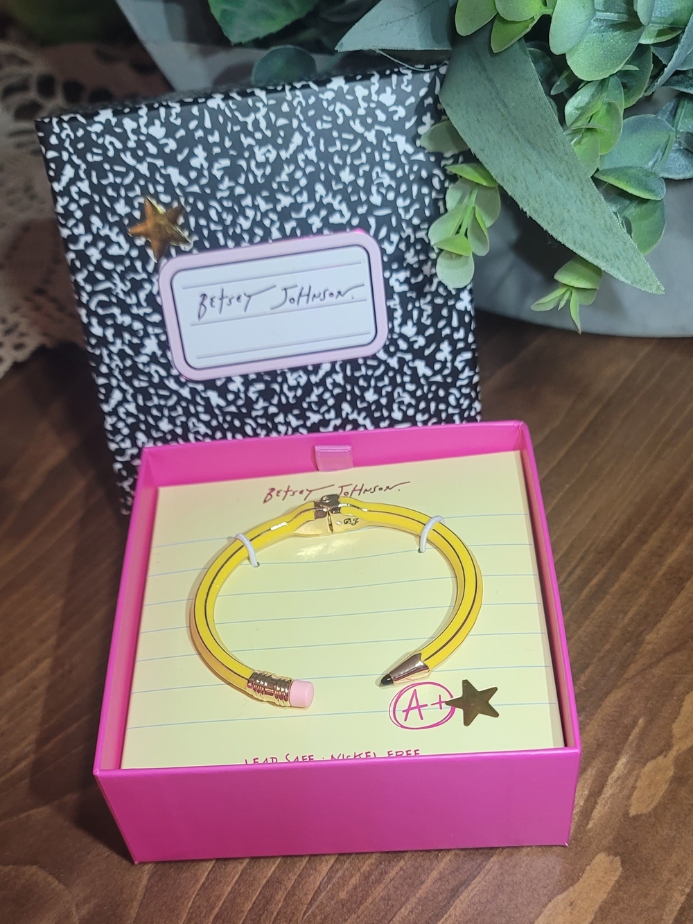 Betsey Johnson Yellow Pencil Adorable Bracelet with Pink Eraser